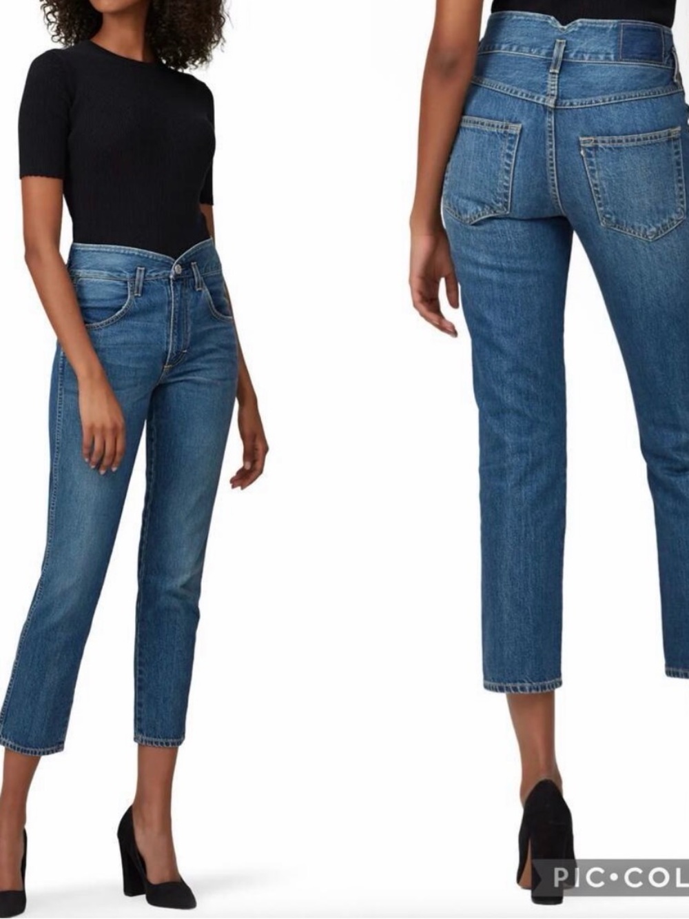 AMO Tulip Denim Dark Vintage Blue Cropped High Rise Jeans Classic Rockabilly 27